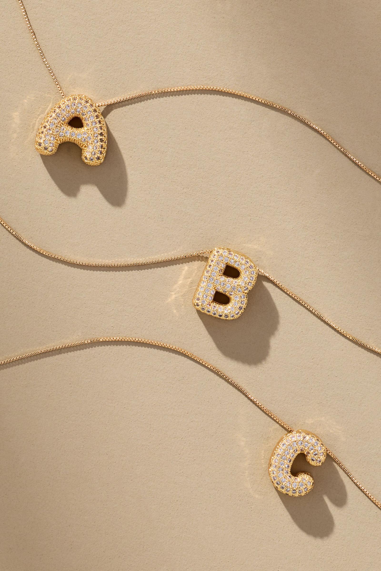 ぷっくり【Anthropologie】バブルレターモノグラムネックレス パヴェ・バブル・レター・モノグラム・ネックレス