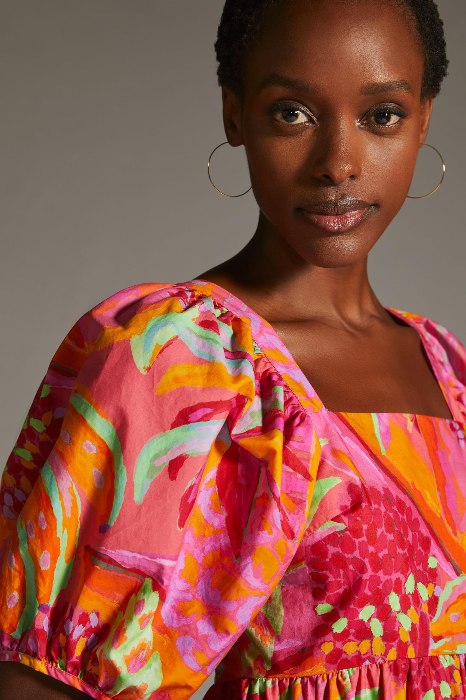 Farm Rio PuffSleeve Midi Dress Anthropologie Korea Women's