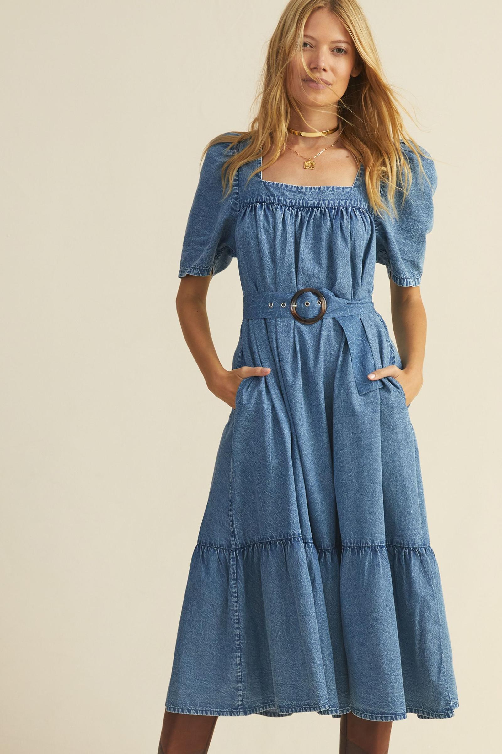 【美品】herliptoPuff Sleeve Midi Dress Denim 美品】herliptoPuff Sleeve Midi Dress Denim