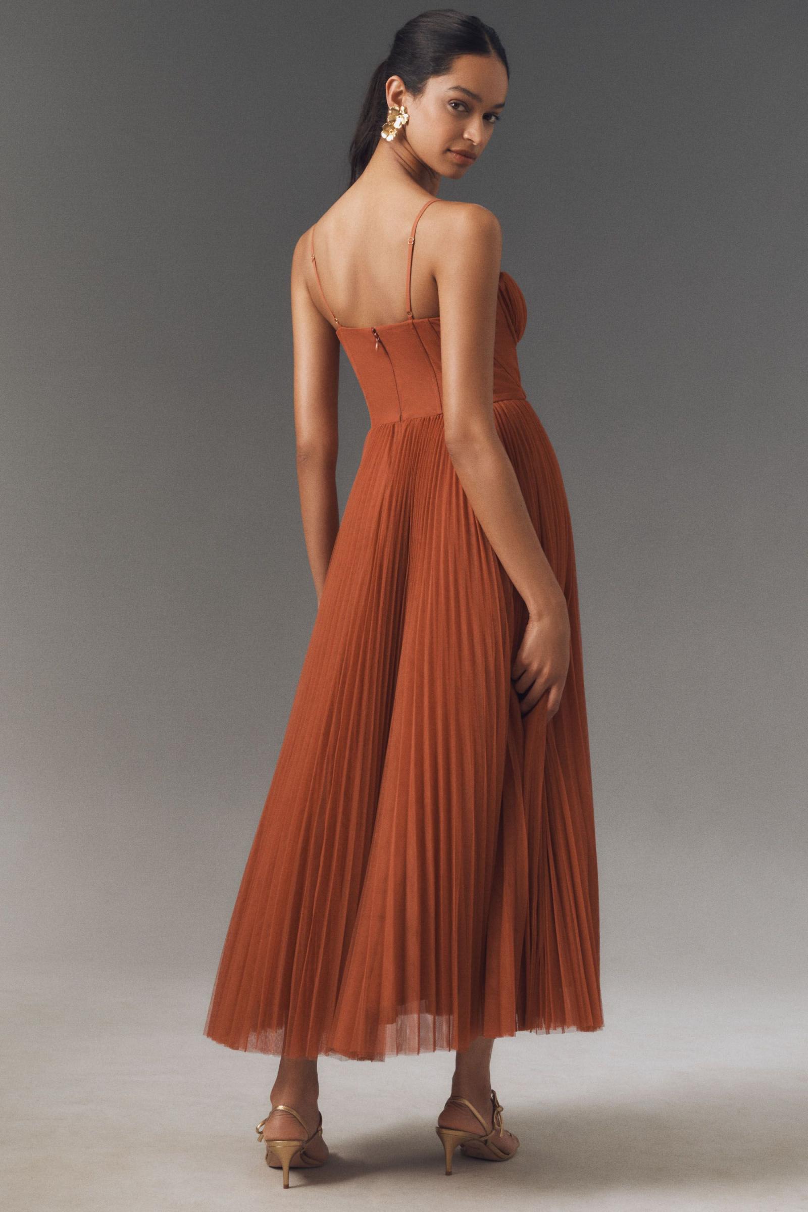 コルセット プリーツ チュールフレア ミディドレス by Hutch Hutch Amara Corset Pleated Tulle Fit & Flare Midi Dress