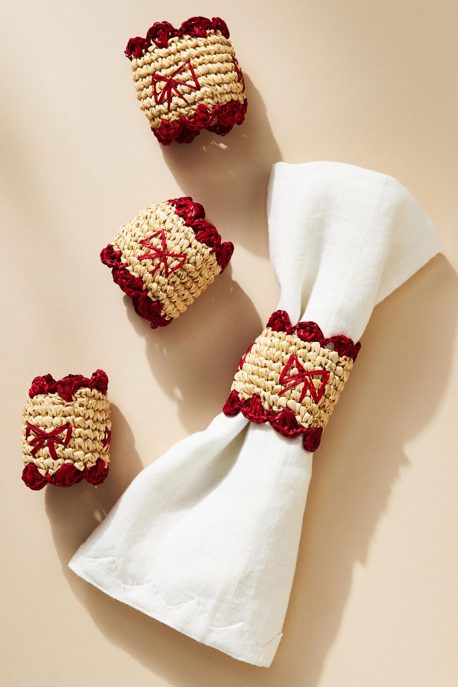 手織りリボン ナプキンリング 4個セット | Anthropologie ホーム