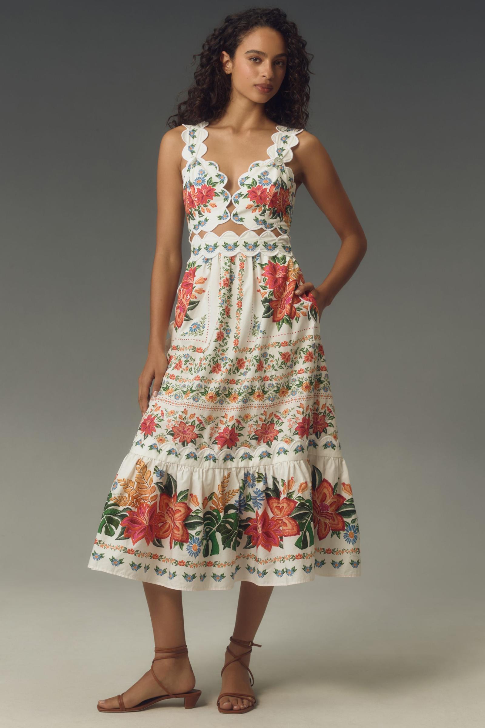 ワンピース FARM RIO Ornament Floral viscose midi dress Farm Rio Flowered Bust Midi-Dress | Saks Fifth Avenue