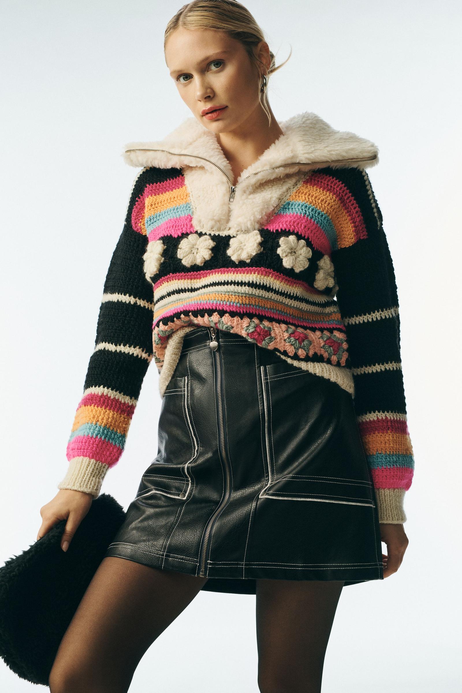 Tach QuarterZip Crochet Sweater Anthropologie Mexico Women's