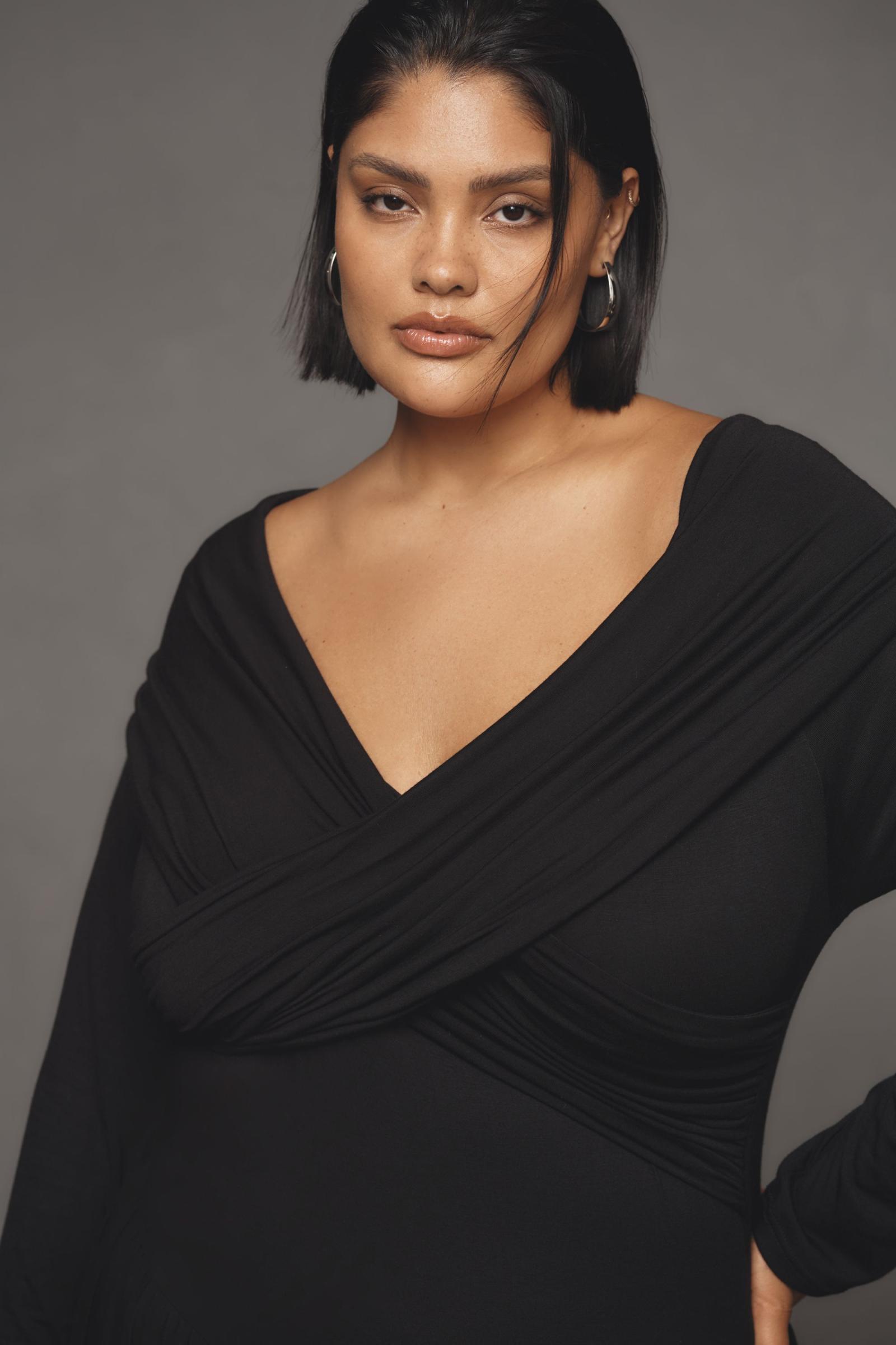 By Anthropologie（アンソロポロジー）長袖オフショルダーニットマキシドレス Anthropologie ホーム