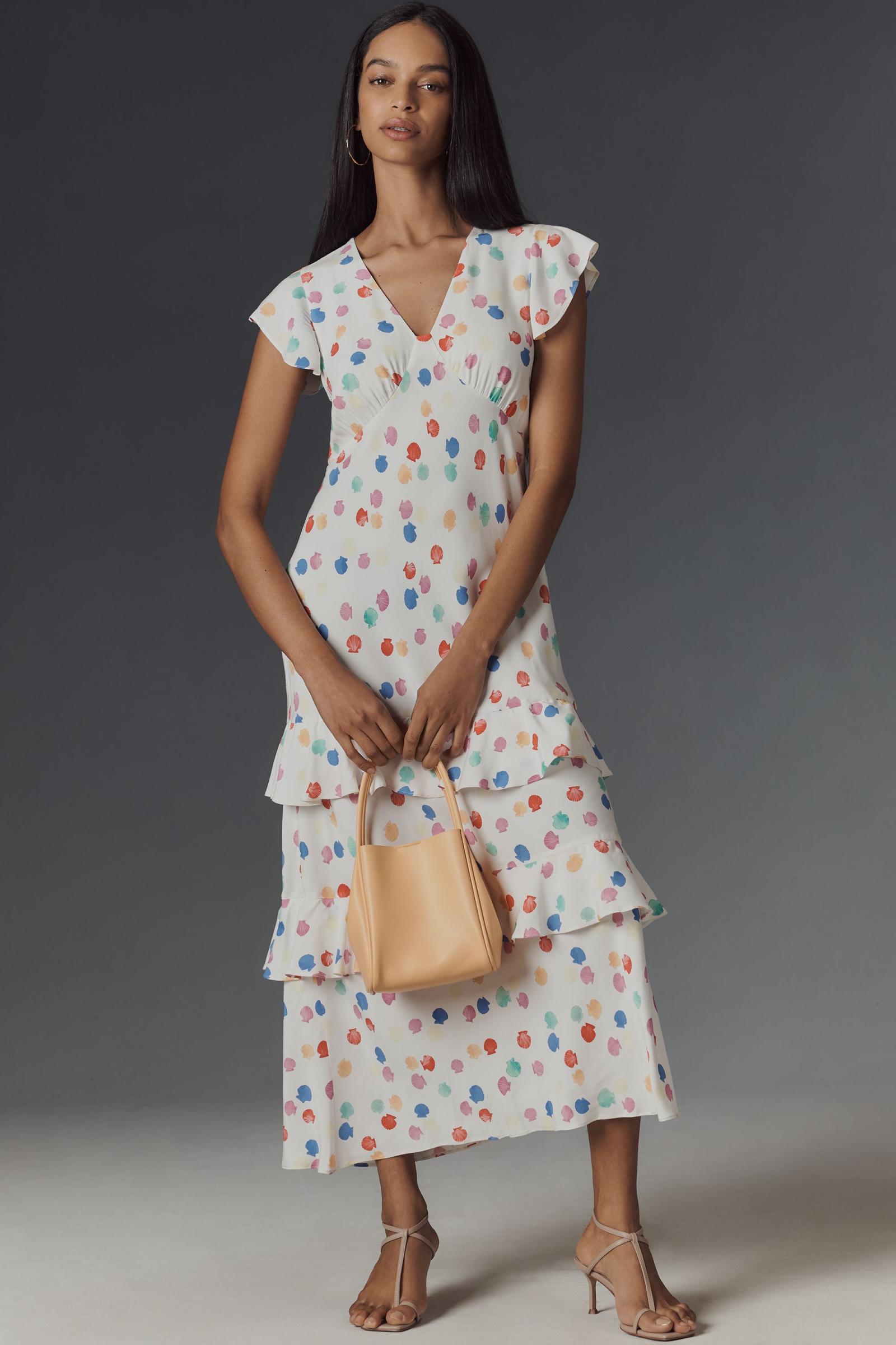 RIXO サテン マキシドレス RIXO ミーナ サテンラッフルマキシドレス | Anthropologie ホーム