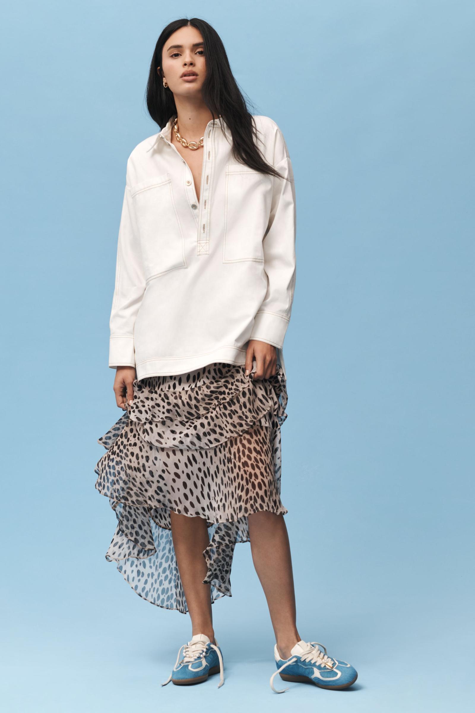 【Anthropologie】RIXO レオパードプレスリーシルクスカート RIXO Leopard Preslee Silk Ruffled Midi Skirt | Anthropologie