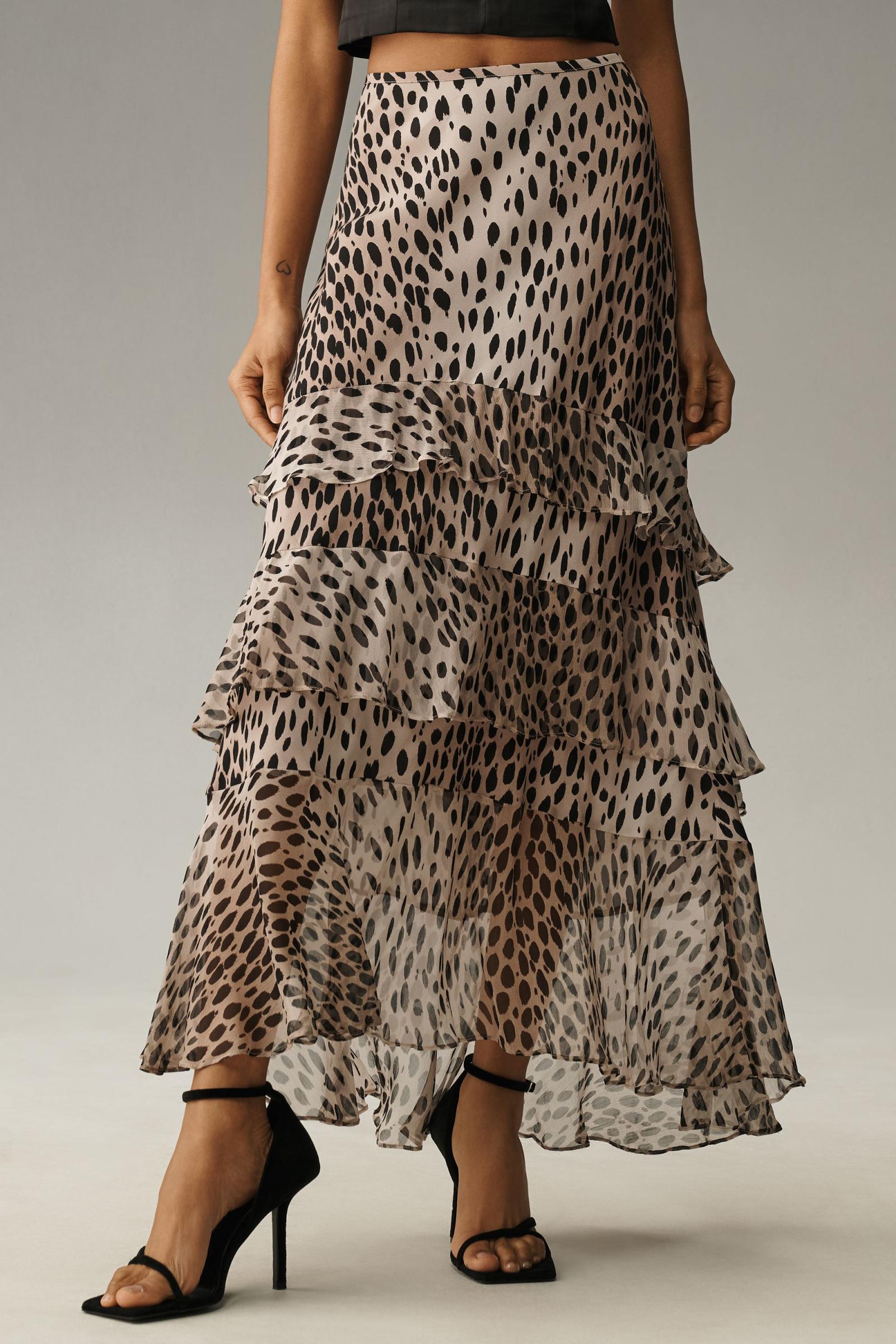 【Anthropologie】RIXO レオパードプレスリーシルクスカート RIXO Leopard Preslee Silk Ruffled Midi Skirt | Anthropologie