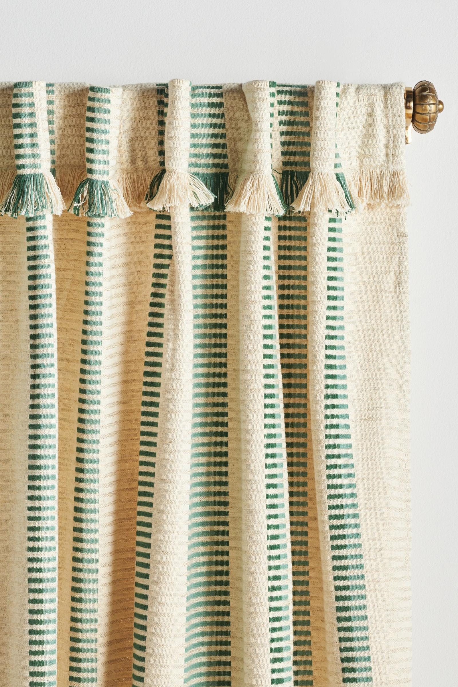 Pieced Stripe Cotton Blend Woven Curtain | Anthropologie