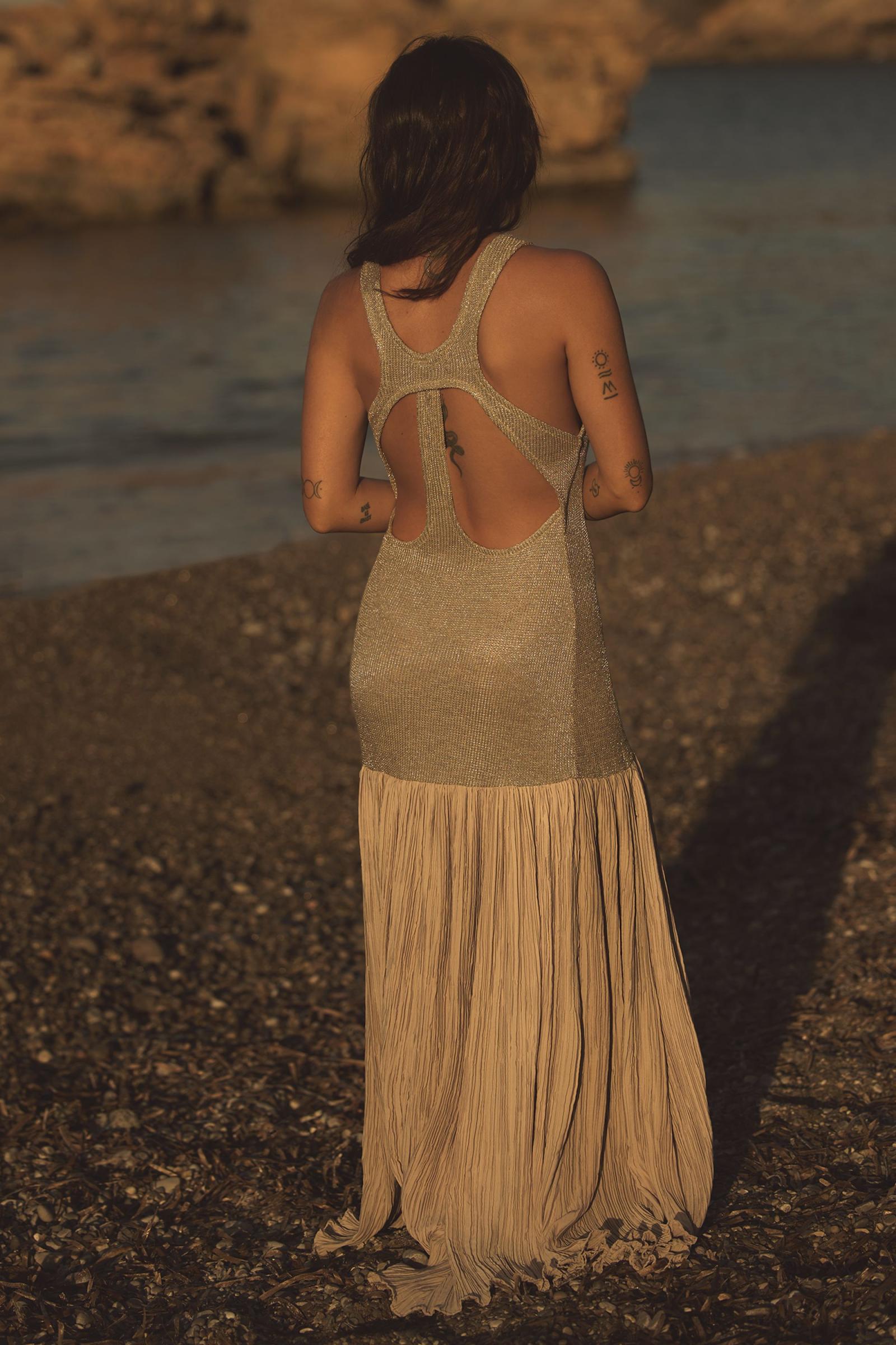 【送料込】 Celandine Metallic-Knit Dress Maxi Drop-Waist トップス