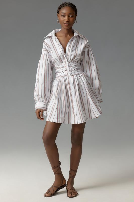 By Anthropologie Long-Sleeve Collared A-Line Mini Dress