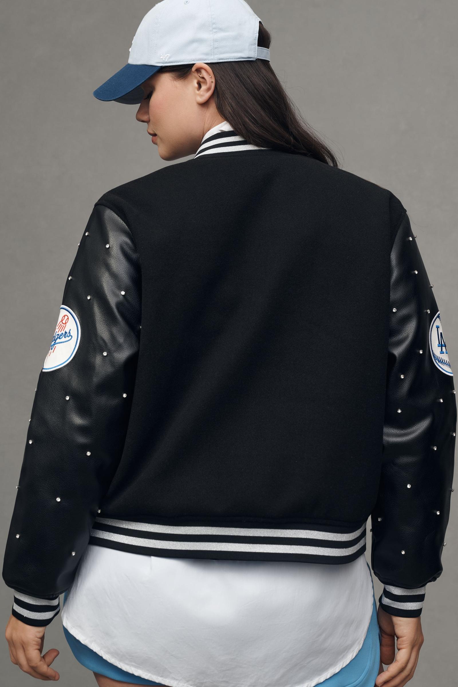 MLB■WOMEN Monogram Velvet Cropped Padded★送料込 The Wild Collective x Anthropologie MLB Letterman Jacket