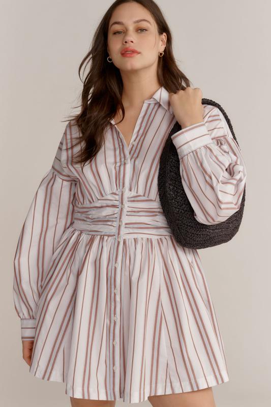 By Anthropologie Long-Sleeve Collared A-Line Mini Dress