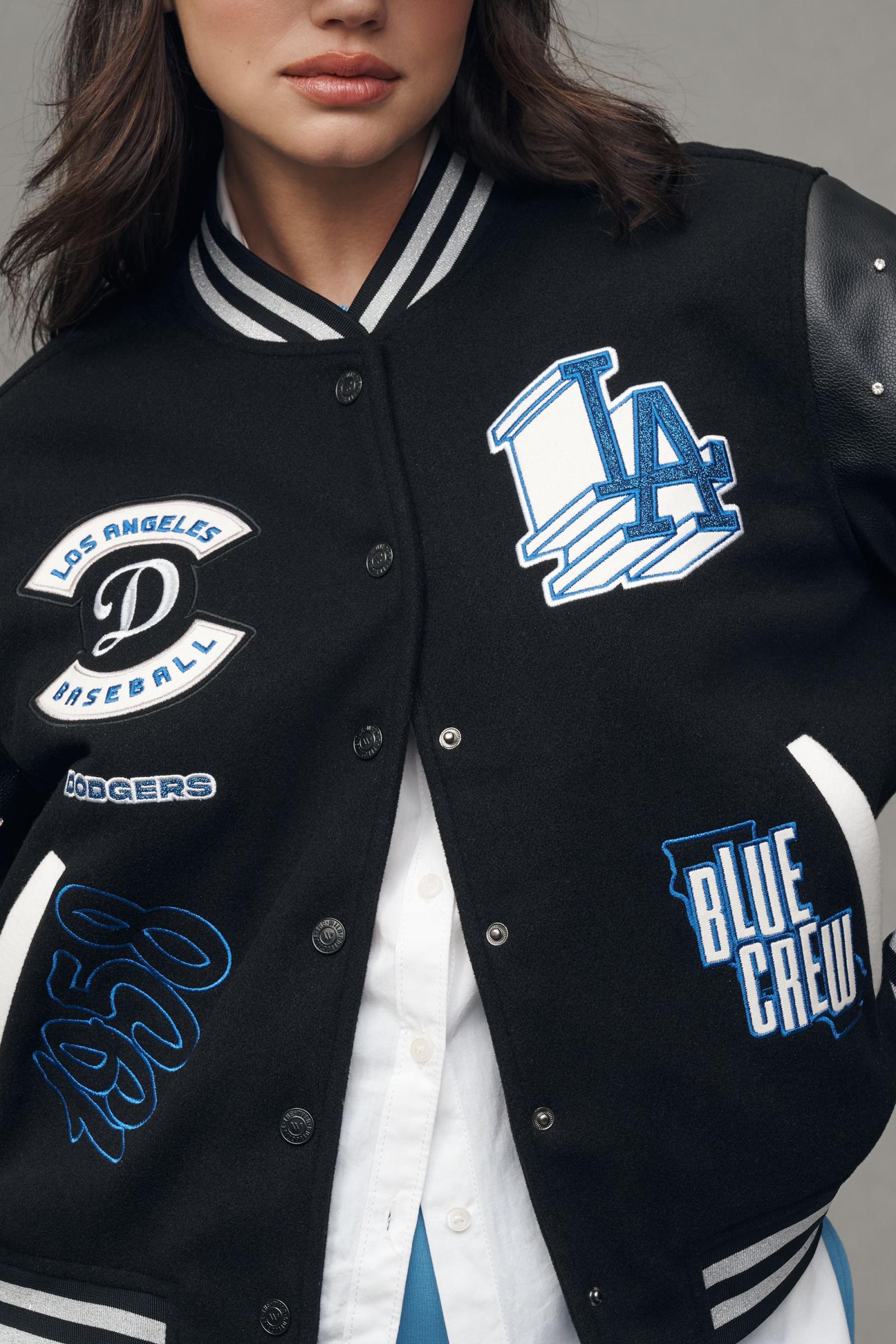 MLB■WOMEN Monogram Velvet Cropped Padded★送料込 The Wild Collective x Anthropologie MLB Letterman Jacket