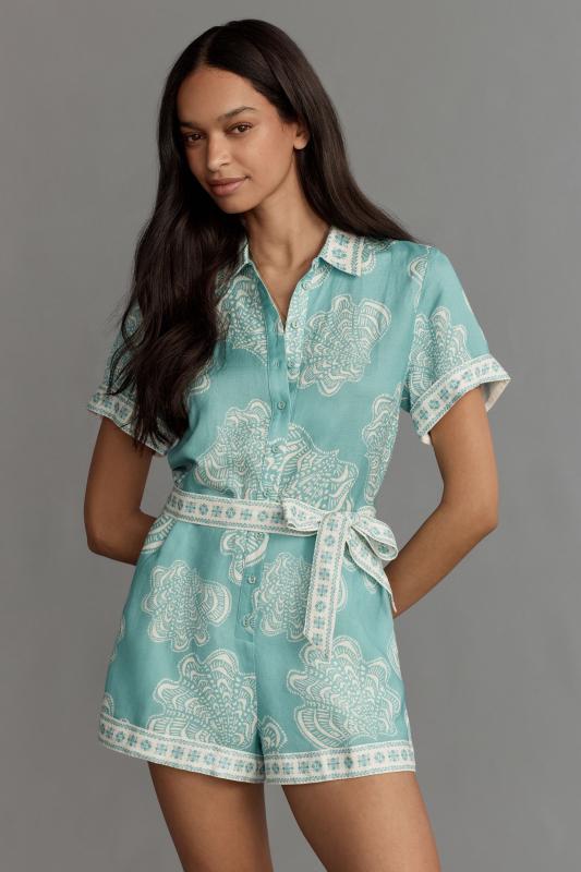 KIVARI Skye Linen-Blend Short Sleeve Playsuit Romper