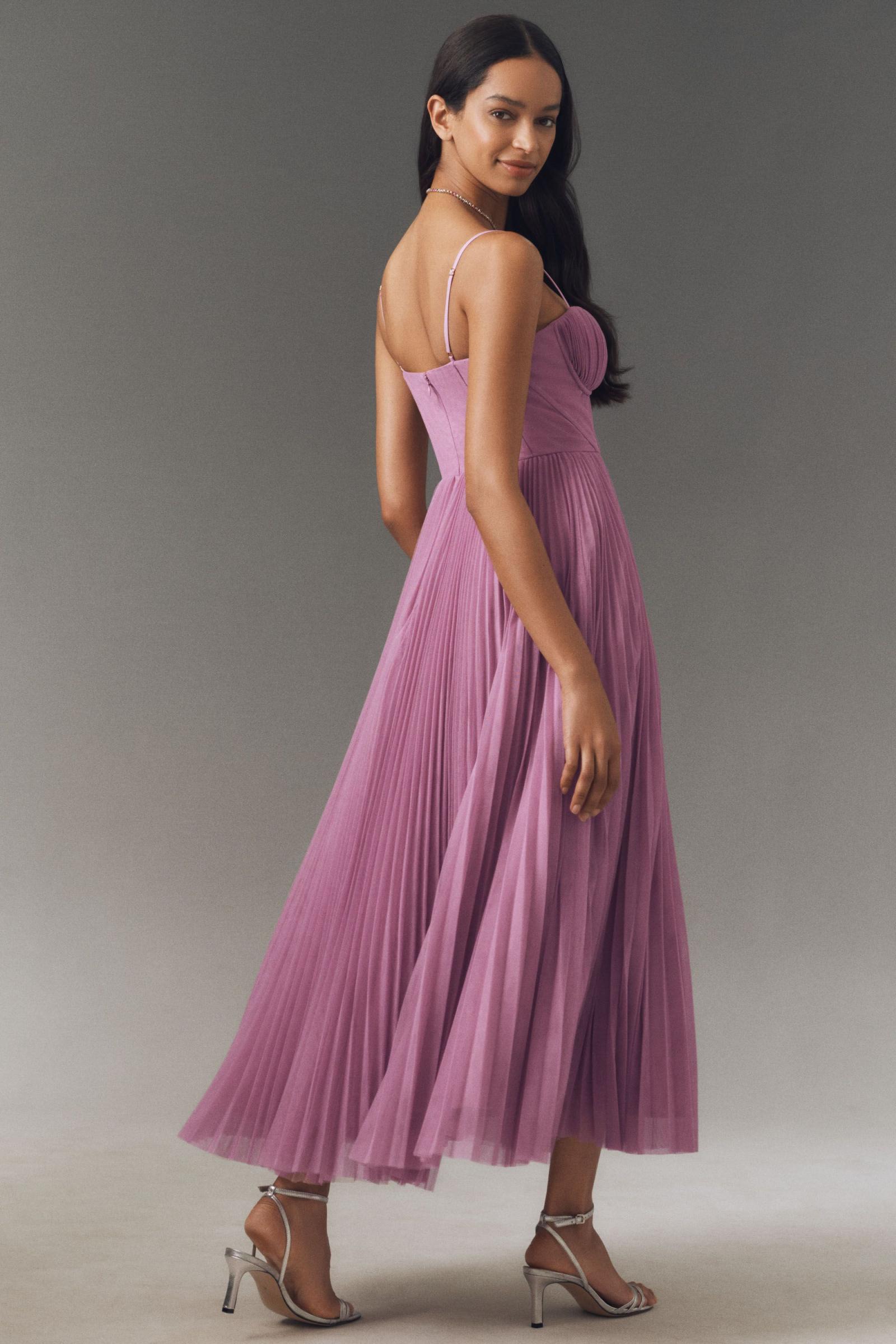 コルセット プリーツ チュールフレア ミディドレス by Hutch Hutch Amara Corset Pleated Tulle Fit & Flare Midi Dress