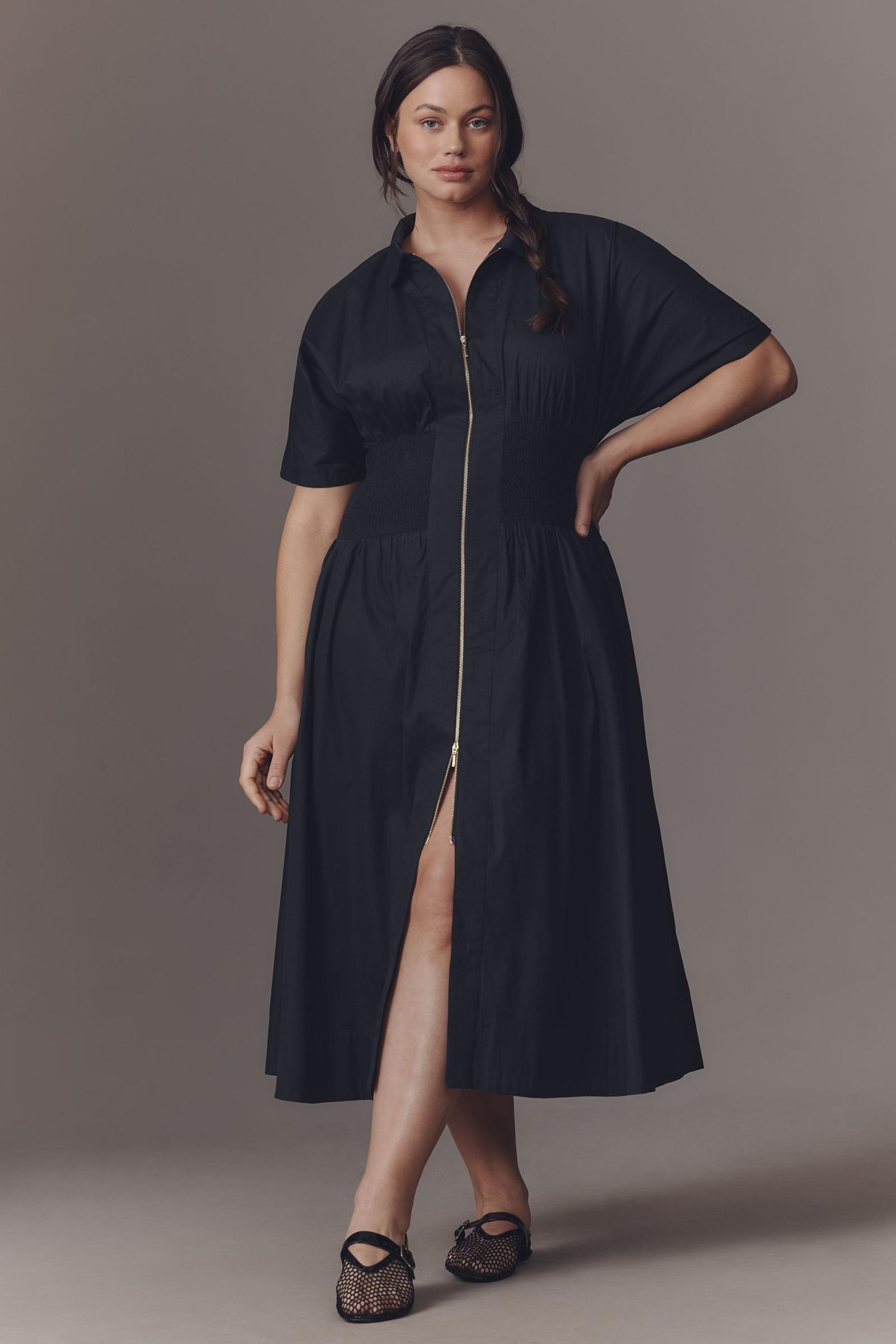 The Tommie Short-Sleeve Smocked Front-Zip Shirt Dress