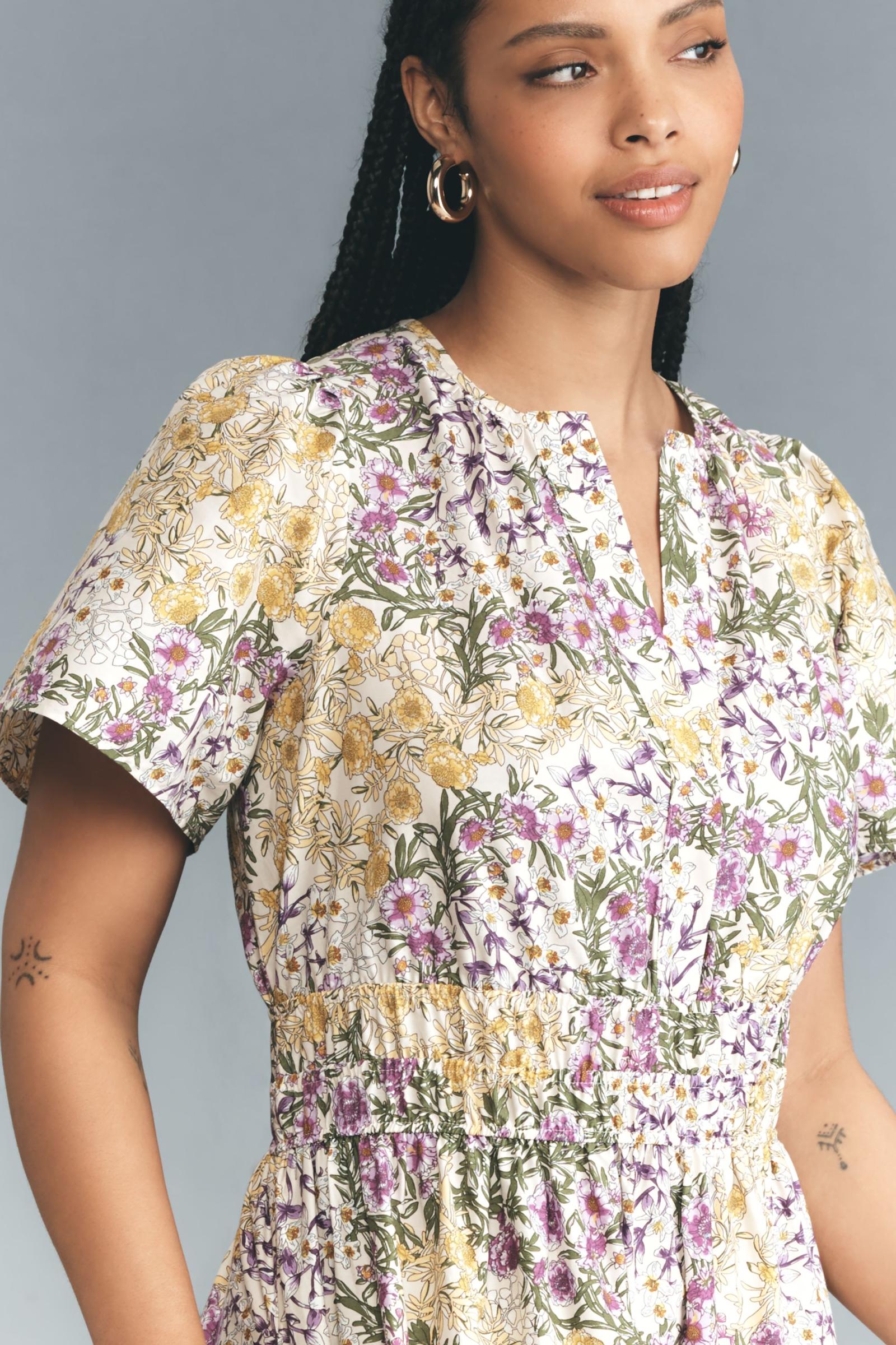 美品【定価2.8万】Anthropologie ダーシャスモックミディドレス