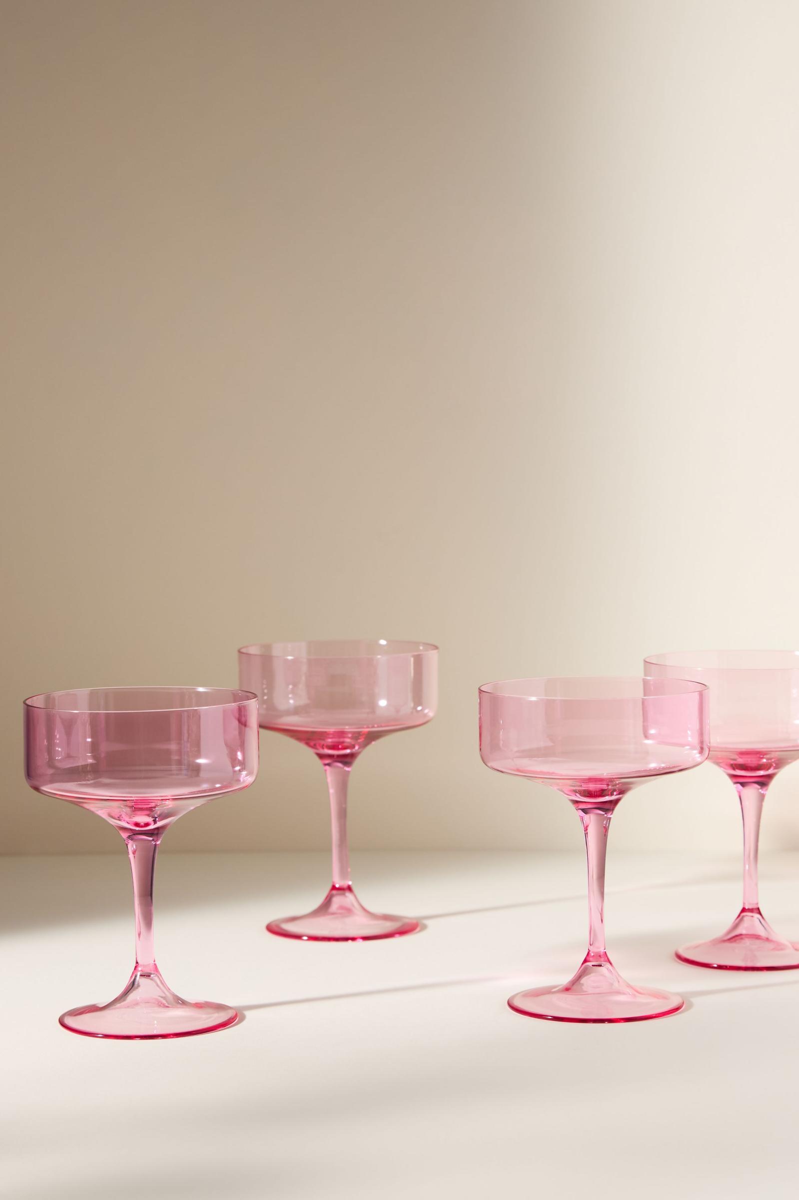 ピンクカットガラスフルートグラス4個セット