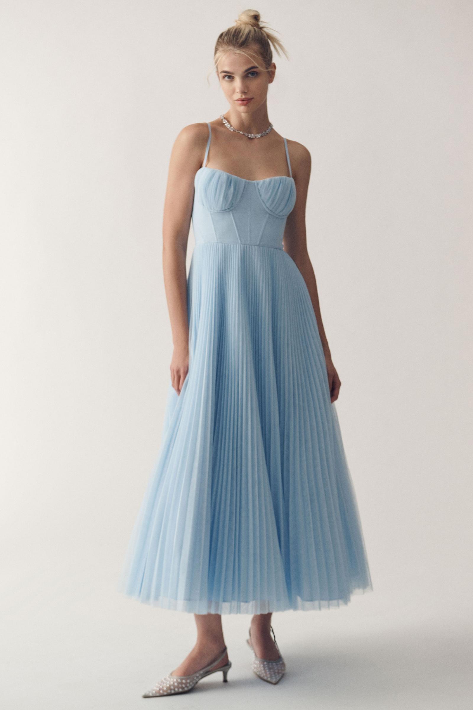 コルセット プリーツ チュールフレア ミディドレス by Hutch Hutch Amara Corset Pleated Tulle Fit & Flare Midi Dress