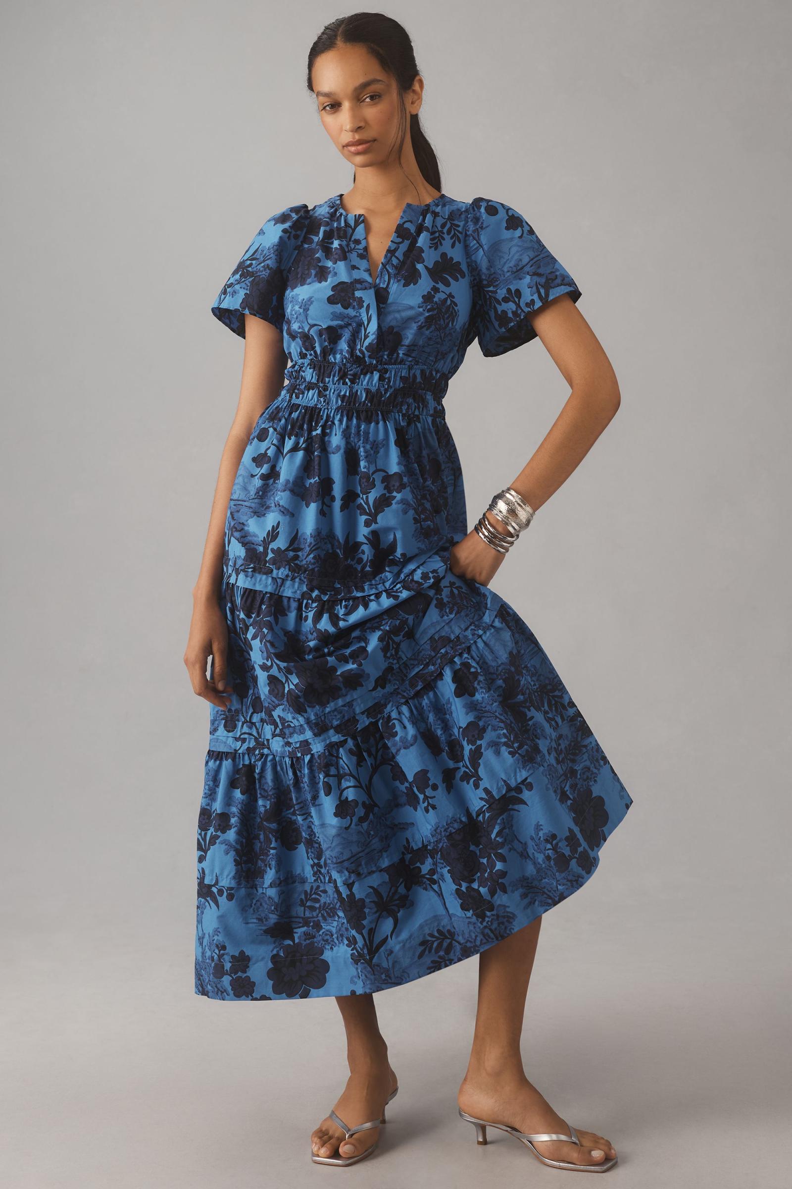 美品【定価2.8万】Anthropologie ダーシャスモックミディドレス