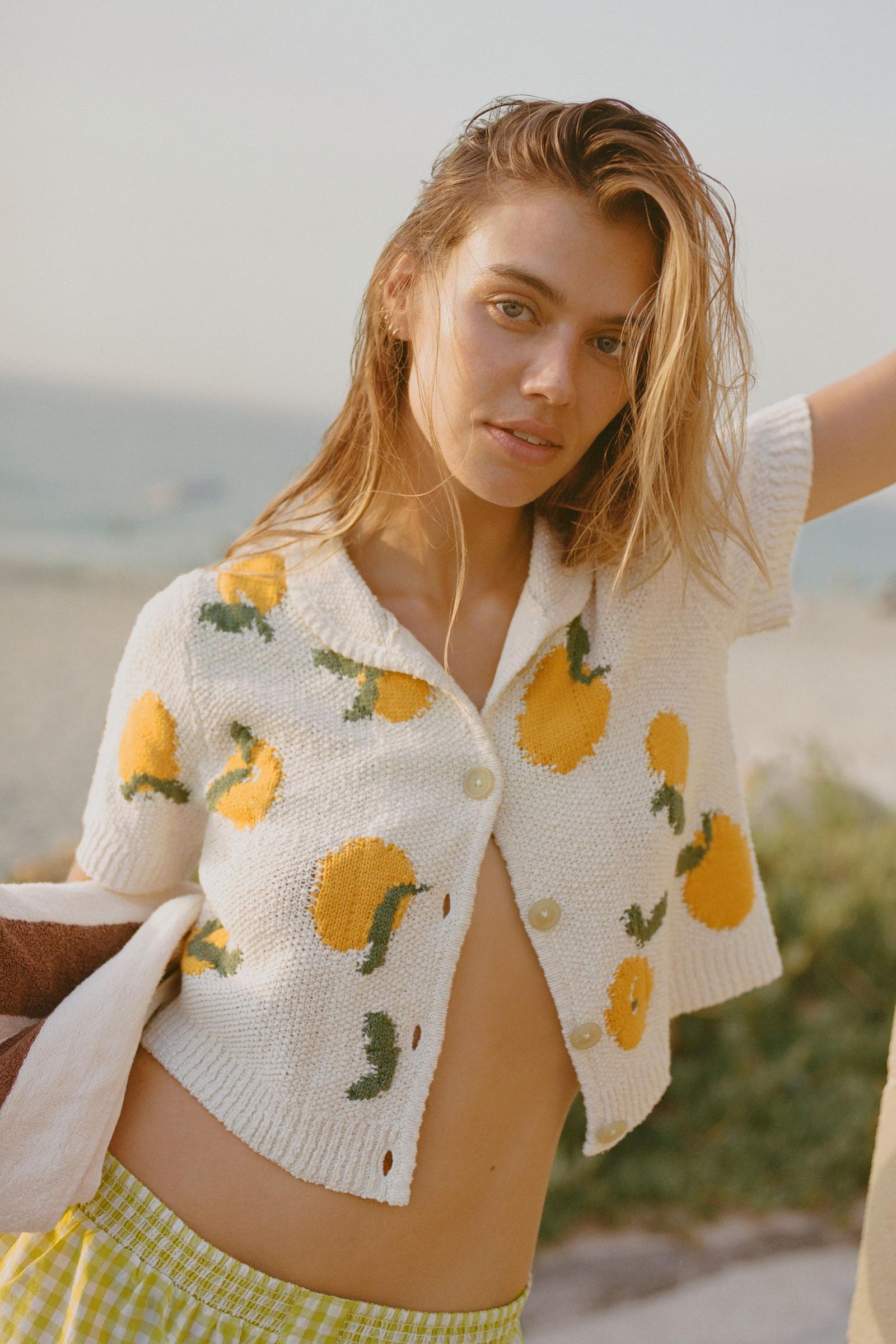 トップス leinwaude Fruits Mix Crochet Cardigan Sweet 3D Fruit Strawberry Hand Made Crochet White Cardigan