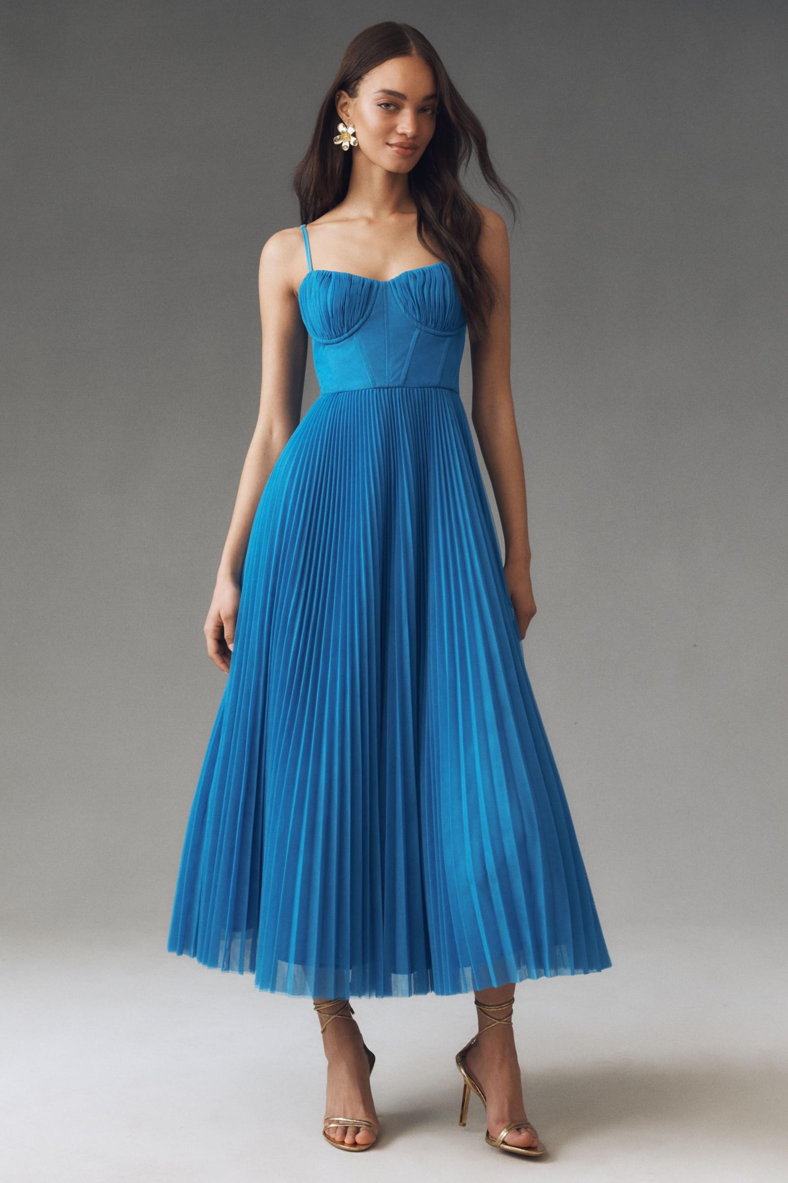 コルセット プリーツ チュールフレア ミディドレス by Hutch Hutch Amara Corset Pleated Tulle Fit & Flare Midi Dress