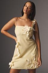 Hutch 3D Floral Appliqué Linen-Blend Dress | Anthropologie