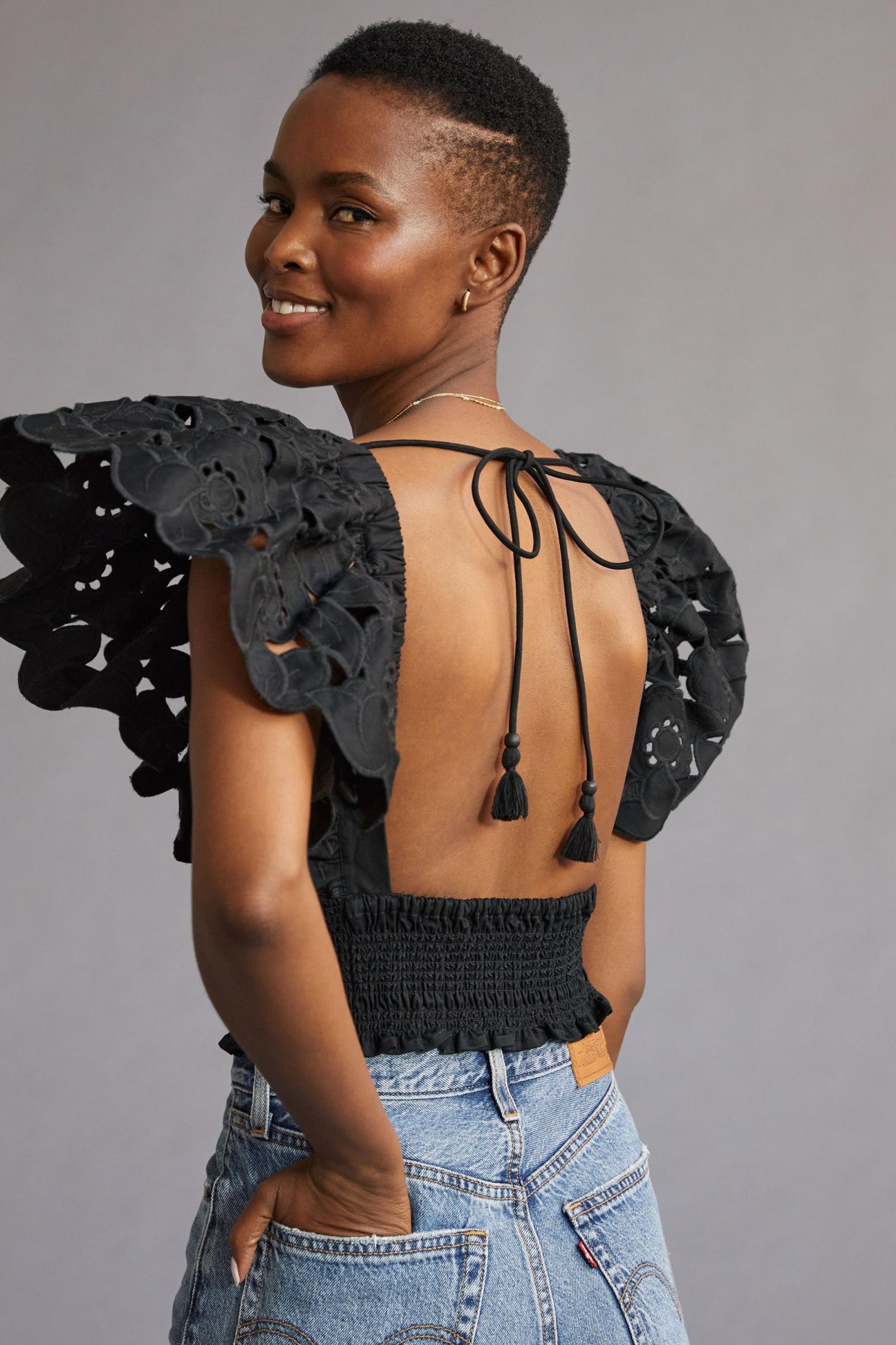 open back blouse black