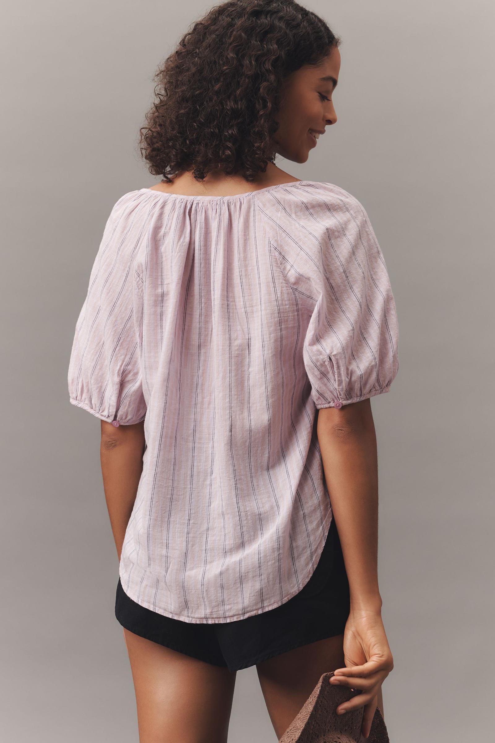 yo BIOTOP】cupro gather puff blouse（Pearl White Puff Sleeve