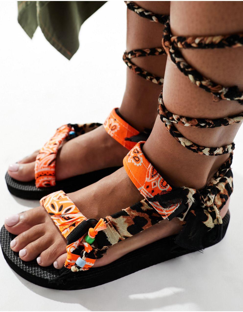 SALE★Arizona Love Trekky レオパード/バンダナ柄サンダル 送込 Trekky leopard print - black bandana – Arizona Love