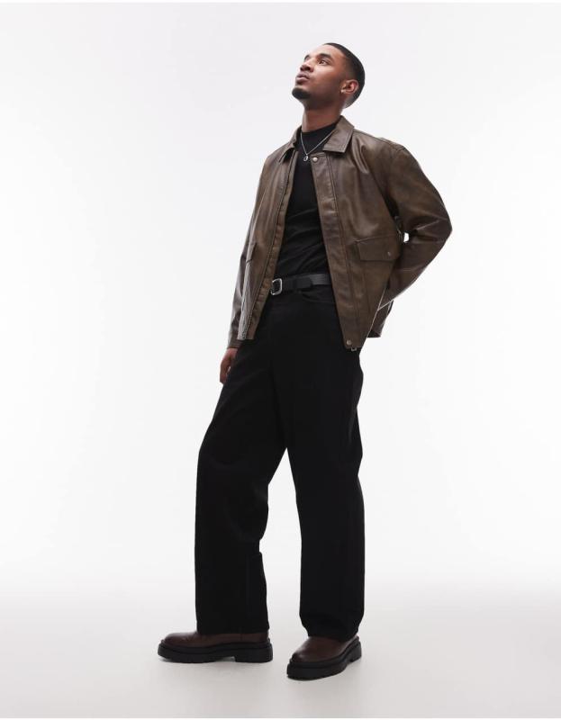 ブラウンレザージャケット フロントポケット付き