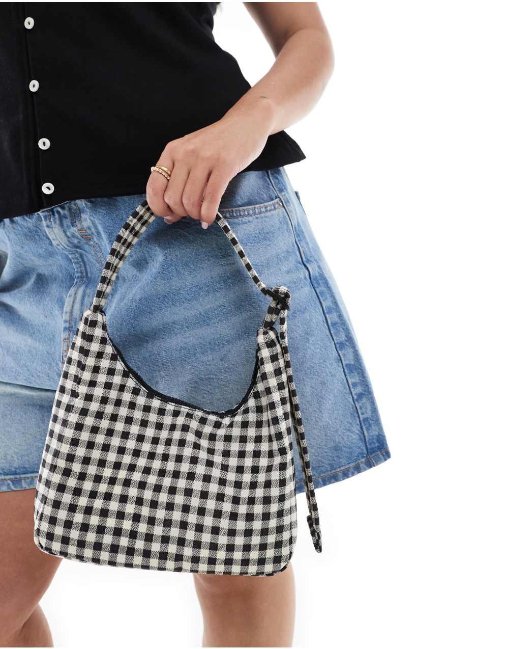 【限定特価】 Baggu - ギンガム・ミニ・ナイロン・ショルダーバッグ(ブラック バッグ