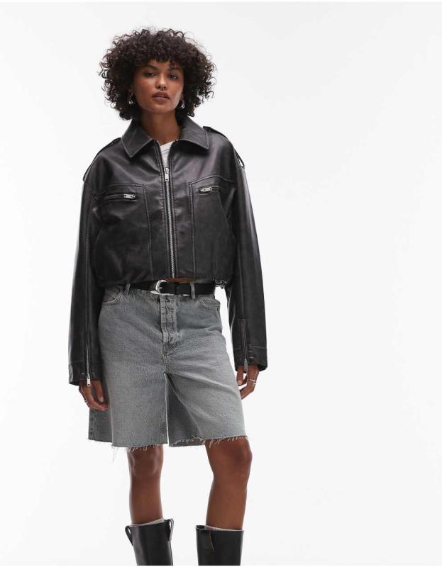 アップリケフラワー付き クロップ丈 レザージャケット ZARA ザラ クロップド丈レザー風ジャケット レザージャケット
