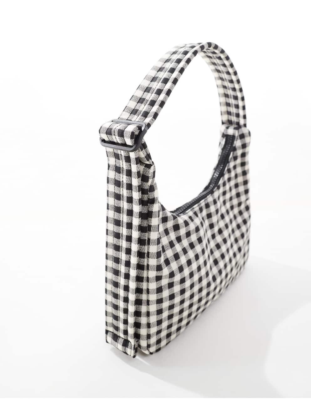 BAGGU ミニ ナイロン ショルダーバッグ　ギンガムハンドバッグ　新品 Baggu - ギンガム・ミニ・ナイロン・ショルダーバッグ(ブラック