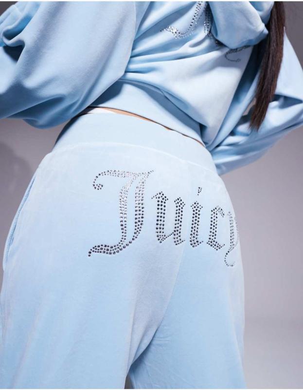 JUICY COUTURE☆ブルー ワイドレッグ ジョガーパンツ JUICY COUTURE - ジューシークチュール ベロア ワイドレッグ