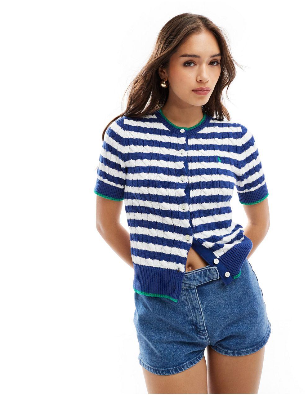 ポロ・ラルフローレン 半袖カーディガン 青 Polo Ralph Lauren 半袖ニット カーディガン 青