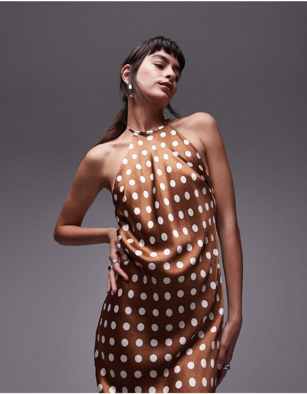 独特な店 Topshop - トップショップ ポルカドット ホルターネック マキシ ワンピース
