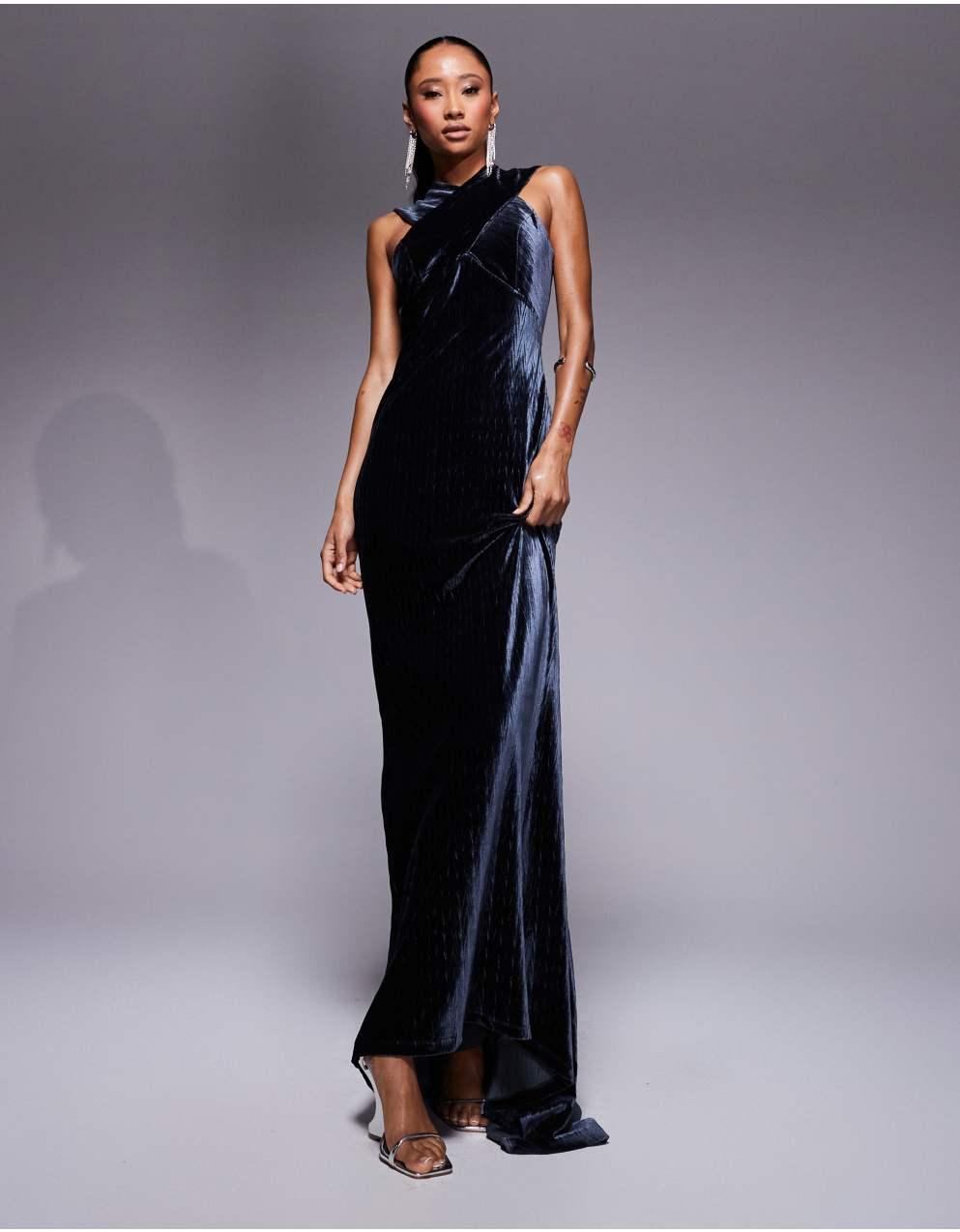 『Cider』ベルベット アシンメトリーネック マキシドレス Sharon Dress In Champagne Metallic Seersucker | Emilia Wickstead