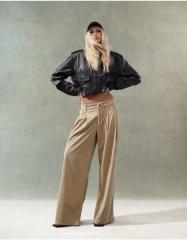 MIUMIUストレートパンツ ロゴ ローライズ コーデュロイ ベージュ MiuMiu＊Garment-dyed corduroy pants コーデュロイパンツ＊送込