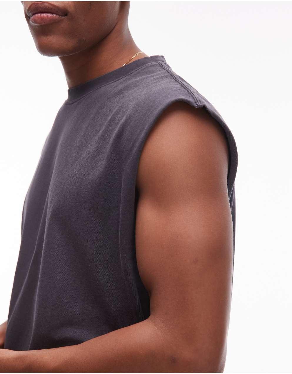 【未使用】charbon ブラック ノースリーブTシャツ　Sサイズ Topman - トップマン オーバーサイズフィット・ノースリーブT