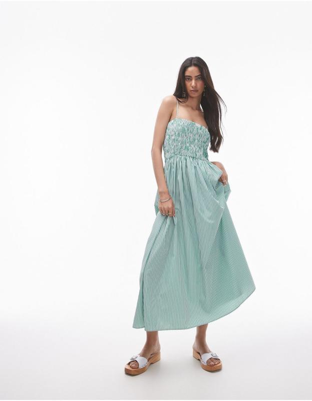 トップショップ ポプリン マキシドレス グリーンストライプ をオンライン購入 ASOS 日本公式サイト トレンド