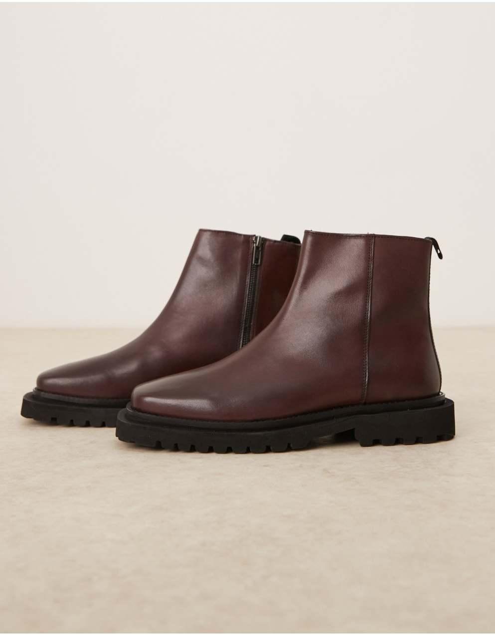 ASOS DESIGN - ASOS DESIGN バーガンディレザーのジッパー付き