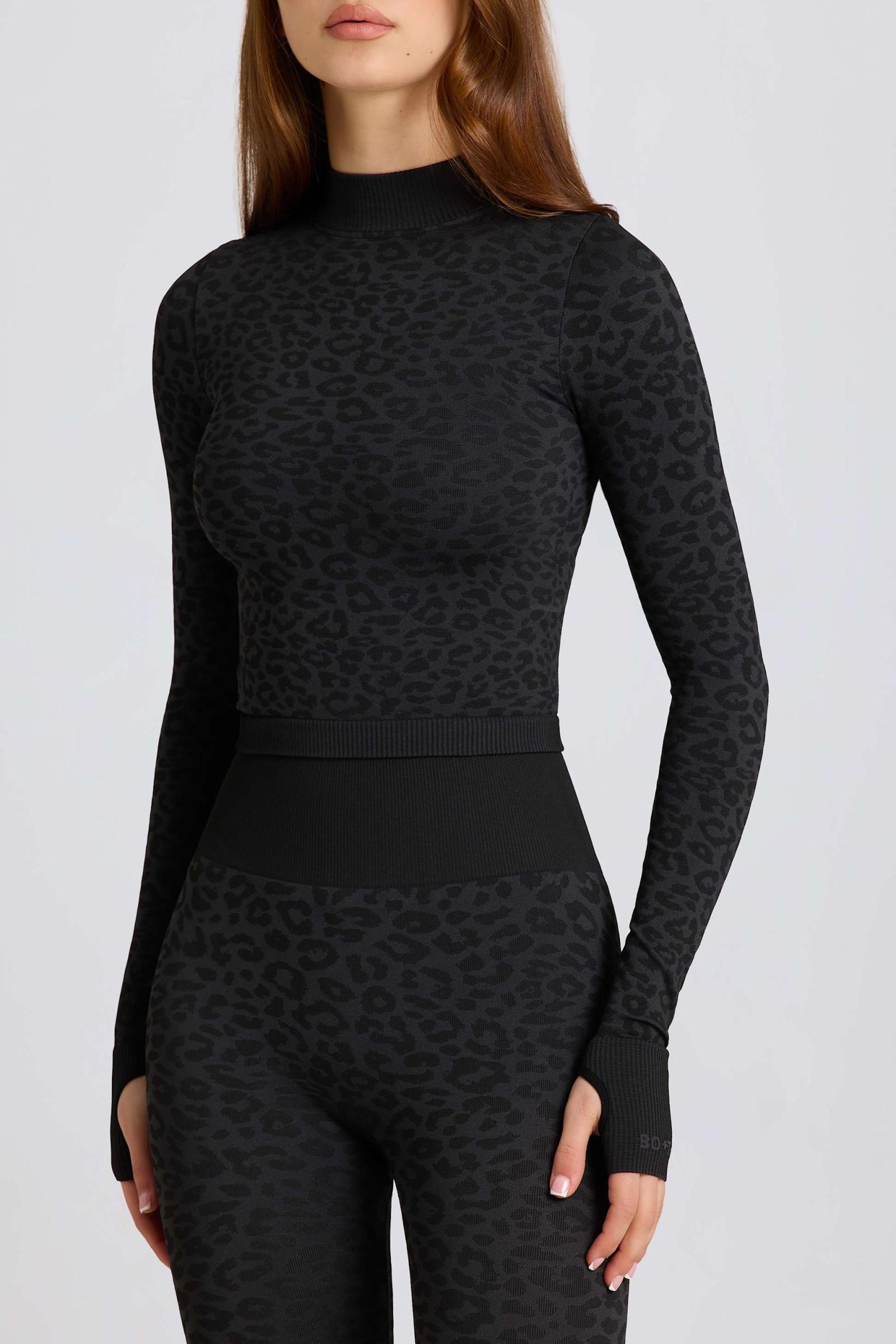 Thermal Long Sleeve Top In Black Leopard