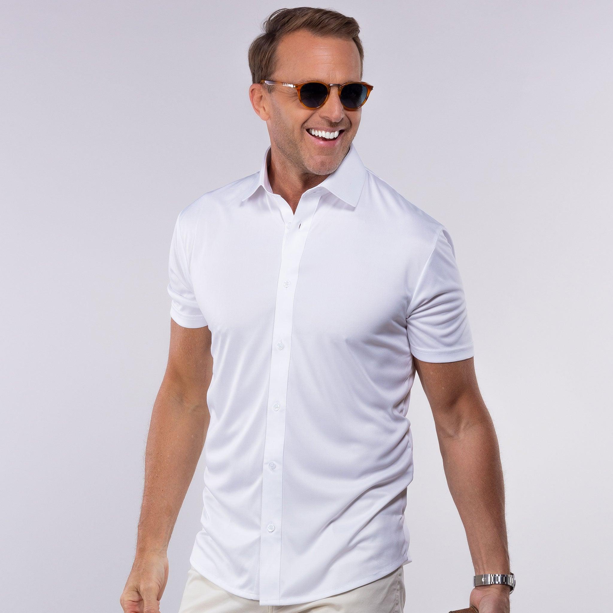 Quattro Flex Short Sleeve Button Down White | Collars \u0026 Co.: Designer Polo  Shirts | Menswear