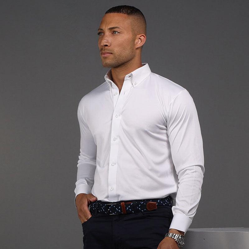Quattro Flex Dress Shirt with Button Down Collar White | Collars & Co:  Designer Polo Shirts | Menswear