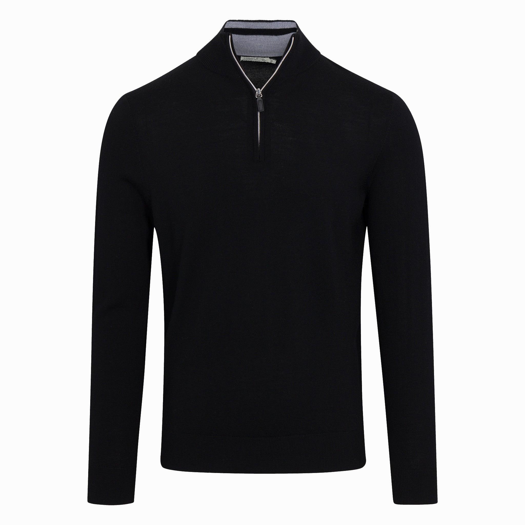 ブラックカシミヤタッチオーストラリアンメリノクォータージップ