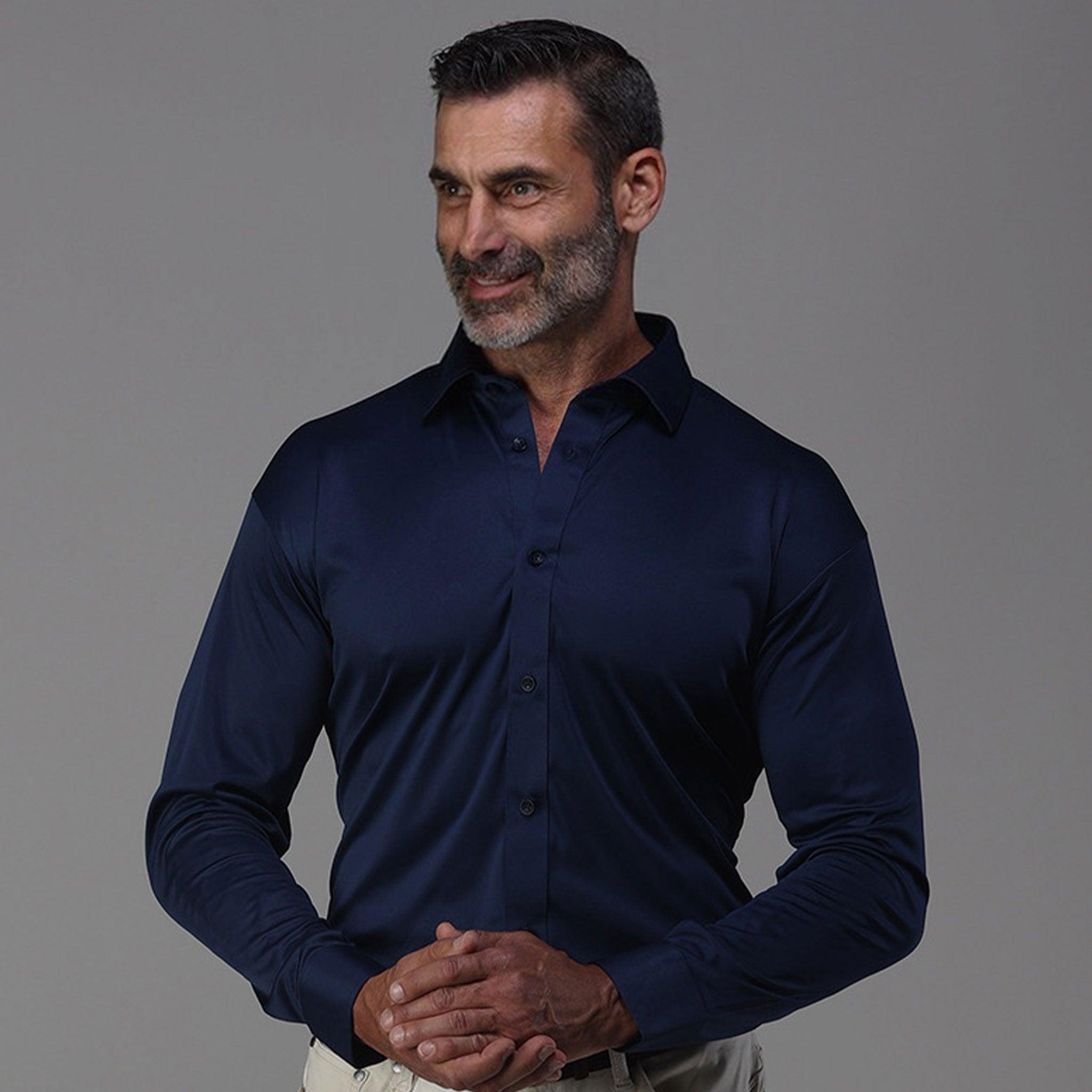 Quattro Flex Dress Shirt with Semi-Spread Collar Navy | Collars \u0026 Co:  Designer Polo Shirts | Menswear