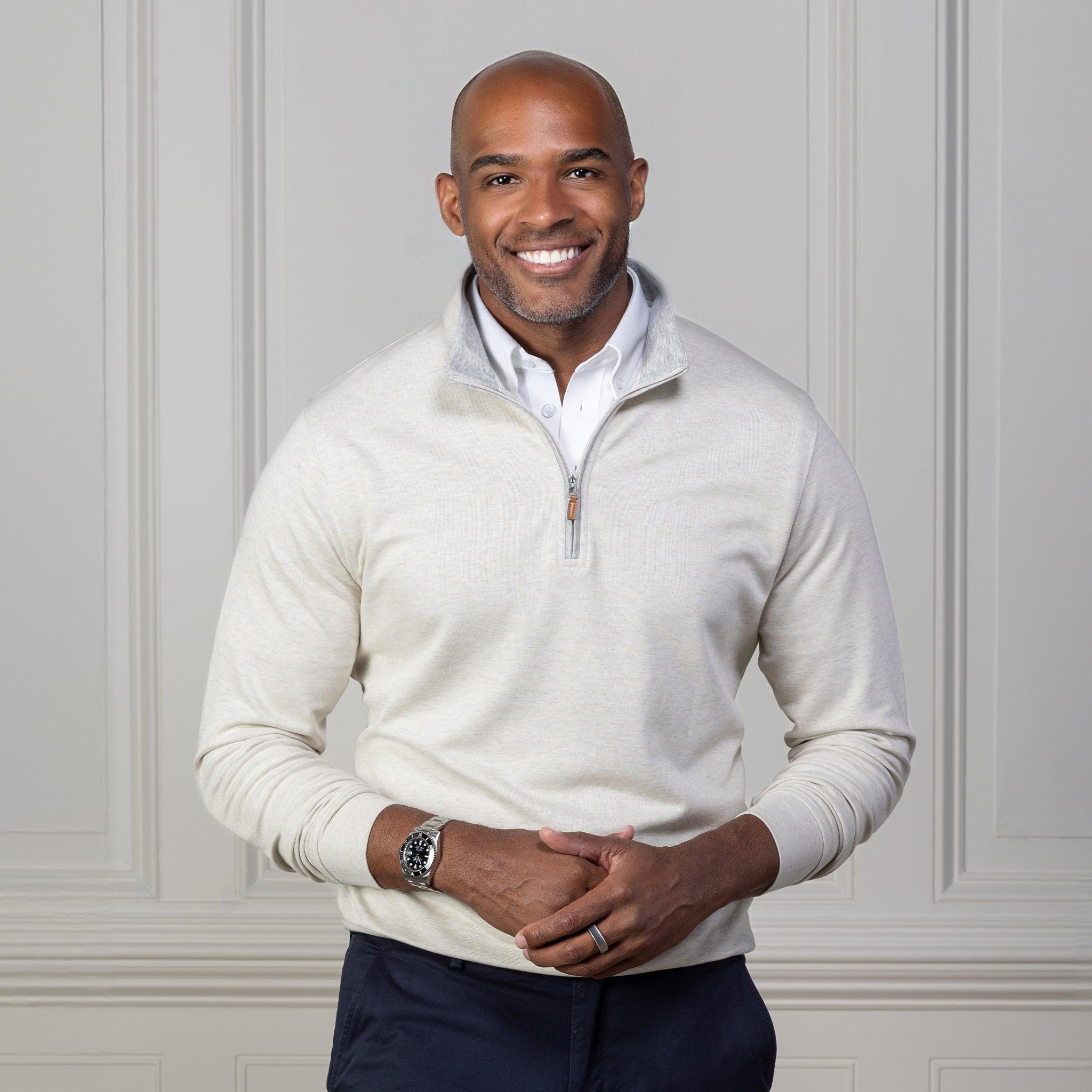 サンド・ヘザー・クラウド・コットン・クォーター・ジップ・プル