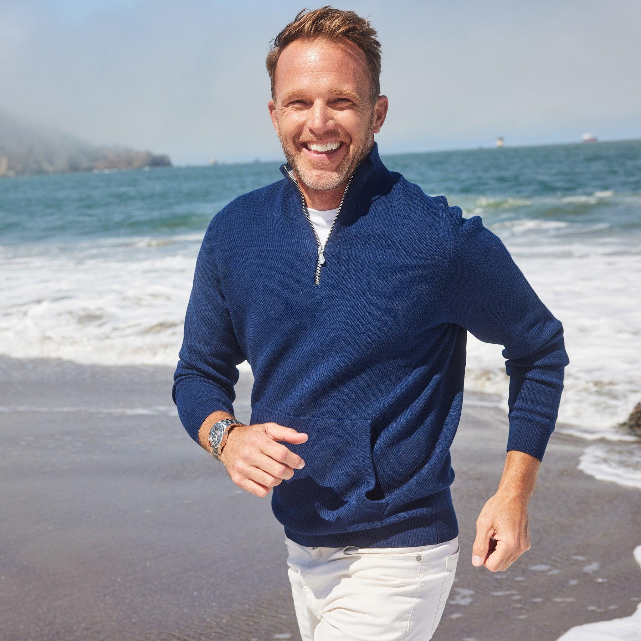 Napoli Pocket Quarter Zip Wool Sweater Navy | Collars & Co