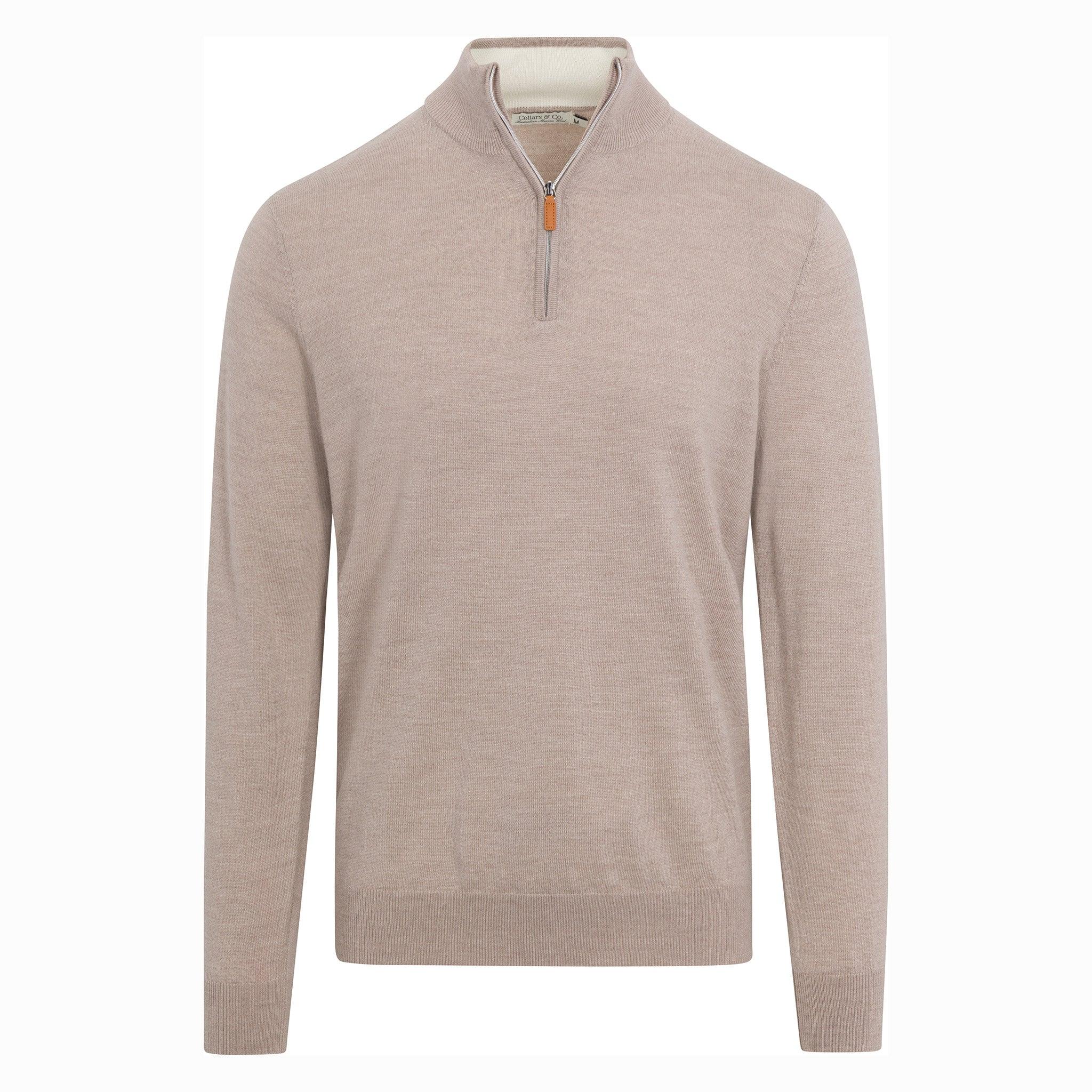 Oatmeal Cashmere Touch Australian Merino Quarter Zip Sweater